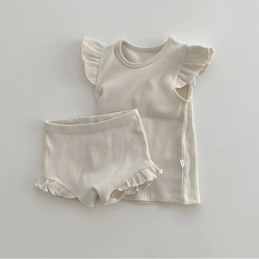 Ribbed cotton summer shorts set